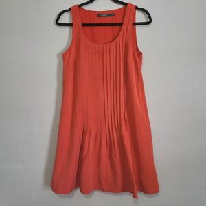 Lauren Ralph Lauren Fit & Flare Dress Women Size 2 Orange Sleeveless Lined Pleat